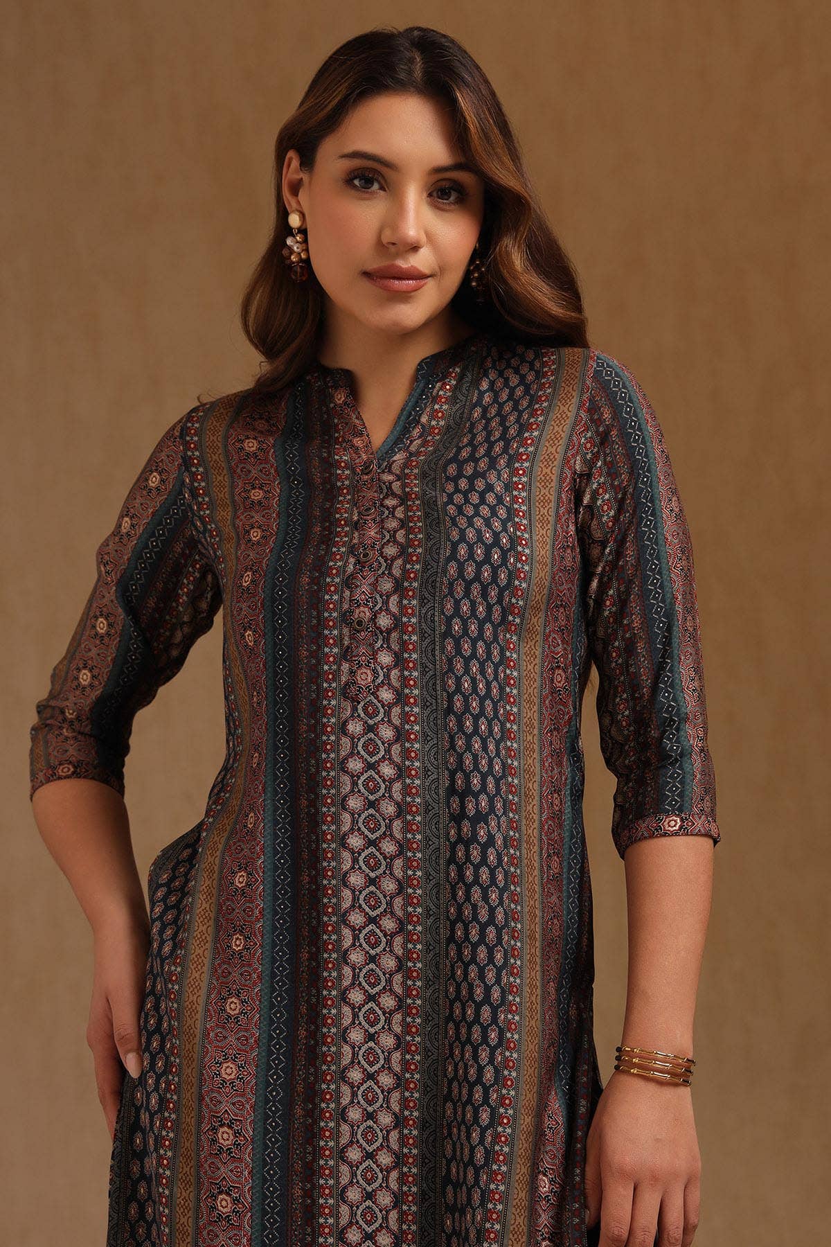 Teal Muslin Ethnic Motifs Kurta