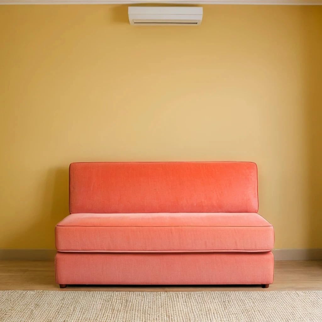PumPum EPE Foam 2-Seater Sofa Cum Bed – 36 Inch Width, Convertible Design, Lightweight & Foldable (Peach)