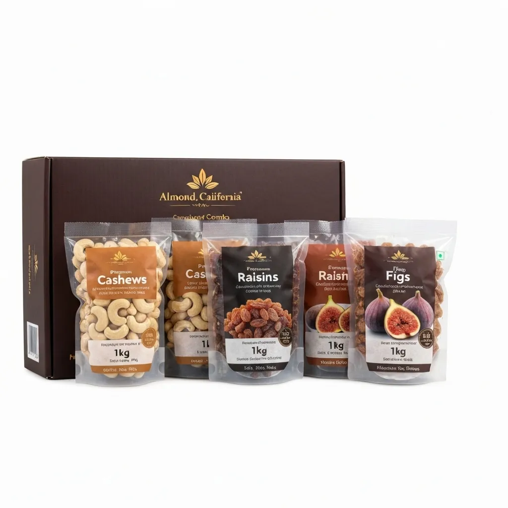 Premium Celebration Combo - A Healthy Gift Box of Cashews, Raisins, and Figs (1kg Pack of Each)