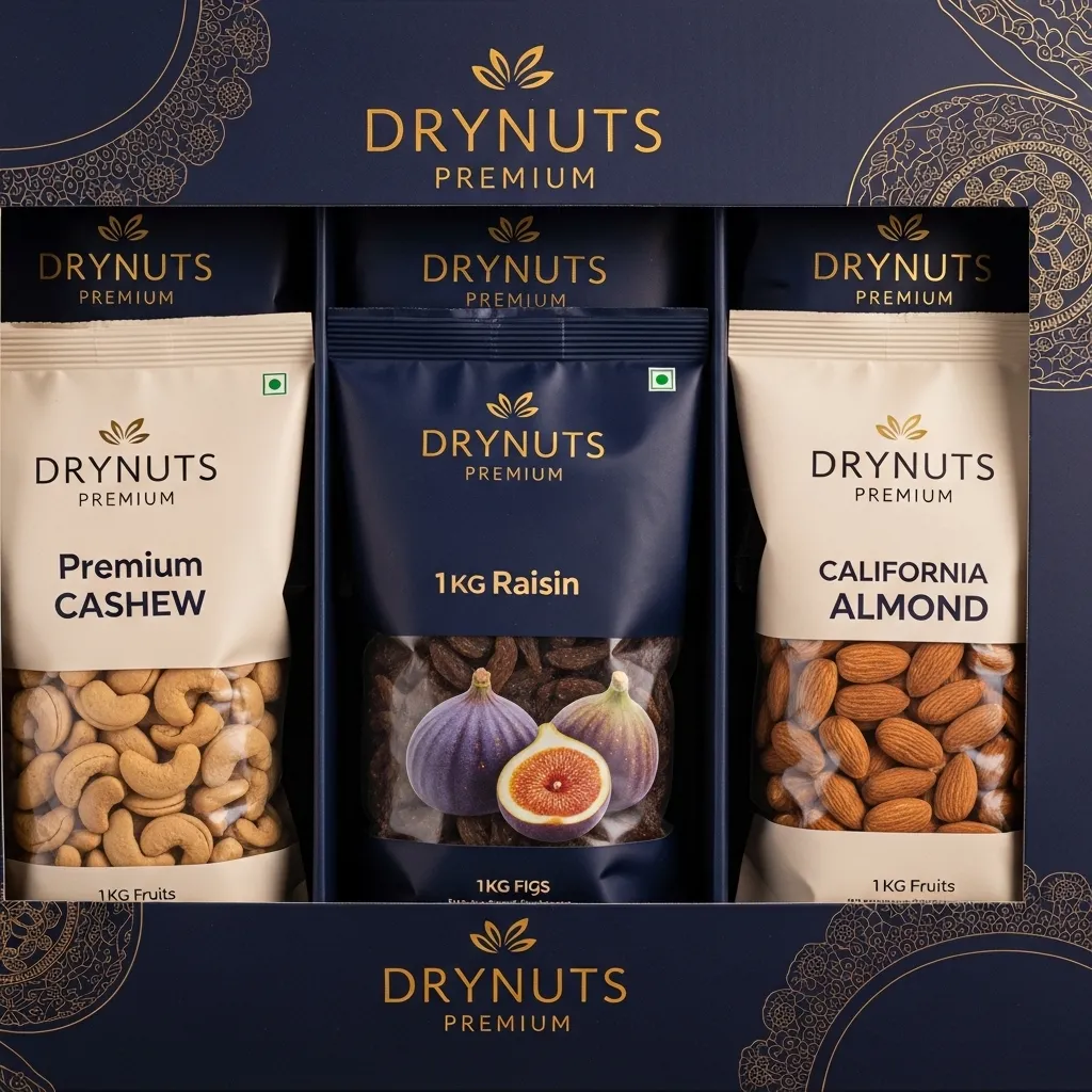 Dry Fruits Gift Box: An Exquisite Collection of Cashews, Almonds, and Raisins with Figs